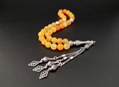 Handgemaakte Tasbih Zilver 925 en Natuursteen "Oranje frosted agaat" -Tasbih met tassel "Geometrisch Ornament"-Mooi cadeau voor Moederdag, Vaderdag, vrienden en familie