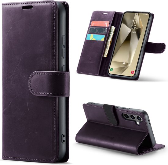 Casemania Hoesje Geschikt voor Samsung Galaxy S24 Plus Deep Purple - Leather Book Case