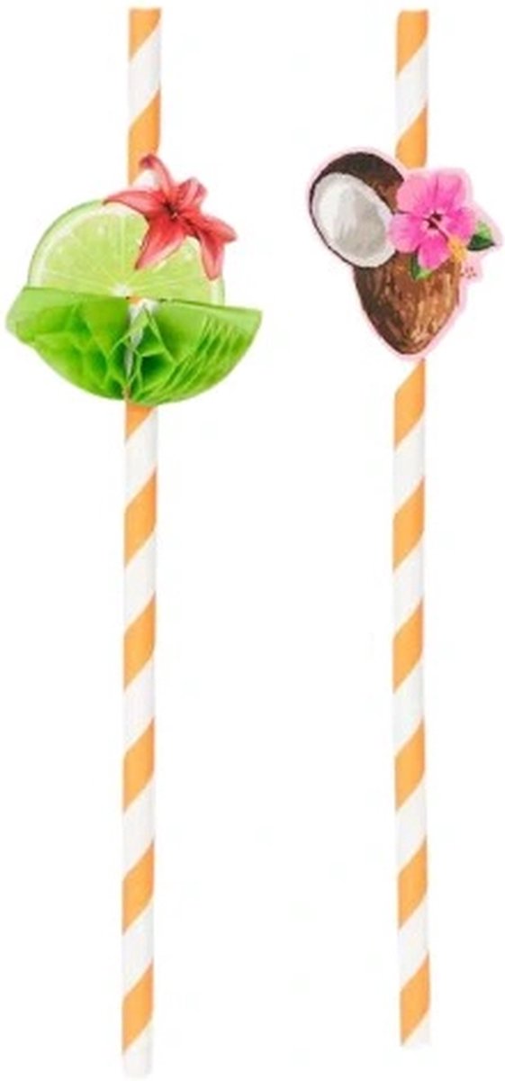 Kartonnen Rietjes met Fruit Decor - Oranje - Karton - l 19,5 cm - Set van 10 rietjes - Assorti