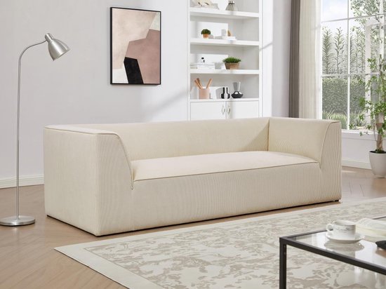 Zitbank – 3 plaatsen – Beige ribfluweel – Design – AMELIA