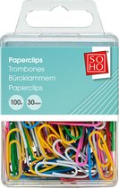 SOHO Paperclips – Gekleurde paperclips – Paperclips met kleur - 100 stuks – 30 mm