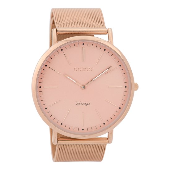 Rosé goudkleurige OOZOO horloge met rosé goudkleurige metalen mesh armband - C9357