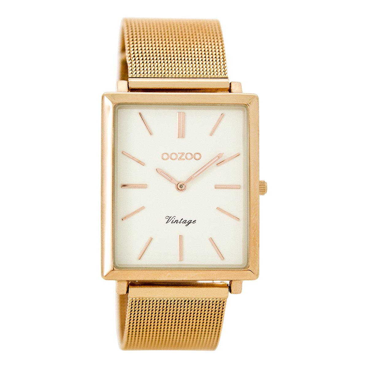 Rosé goudkleurige OOZOO horloge met rosé goudkleurige metalen mesh armband - C8183