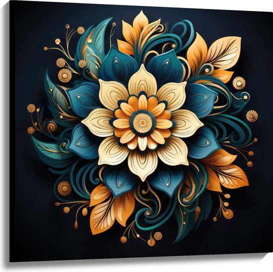 Canvas - Bloemen - Mandala - Kleuren - 100x100 cm Foto op Canvas Schilderij (Wanddecoratie op Canvas)