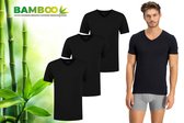 Bamboo Elements - T-Shirt Heren - V Hals - 3 Pack - Zwart - XL - Bamboe Ondershirt Heren - Extra Lang - V-Neck - Anti Zweet T-shirt Heren