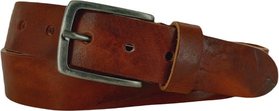 Riem homme/femme en cuir Vintage | 3,5 cm de large | Taille de la ceinture : 95 cm (longueur totale : 110 cm) | 100% cuir véritable | Couleur: cognac | Boucle sans nickel