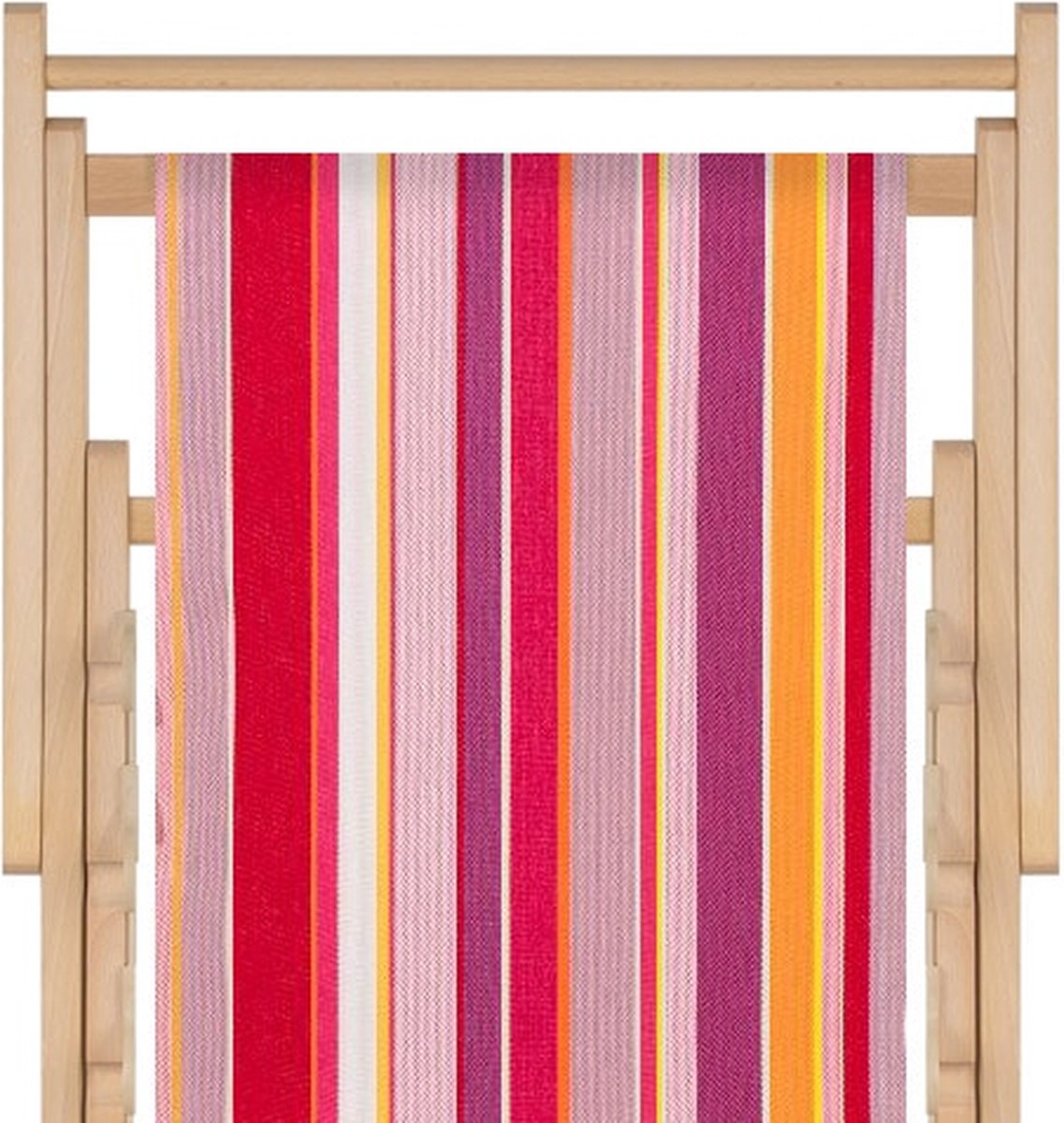 Strandstoel.net Houten strandstoel met hoogwaardige stof in katoen - massief beukehout - dubbelgeweven katoen Jaipur - opvouwbaar - verstelbaar in 3 standen - zonder armleuning - afneembare hoes - multicolour - strepenpatroon
