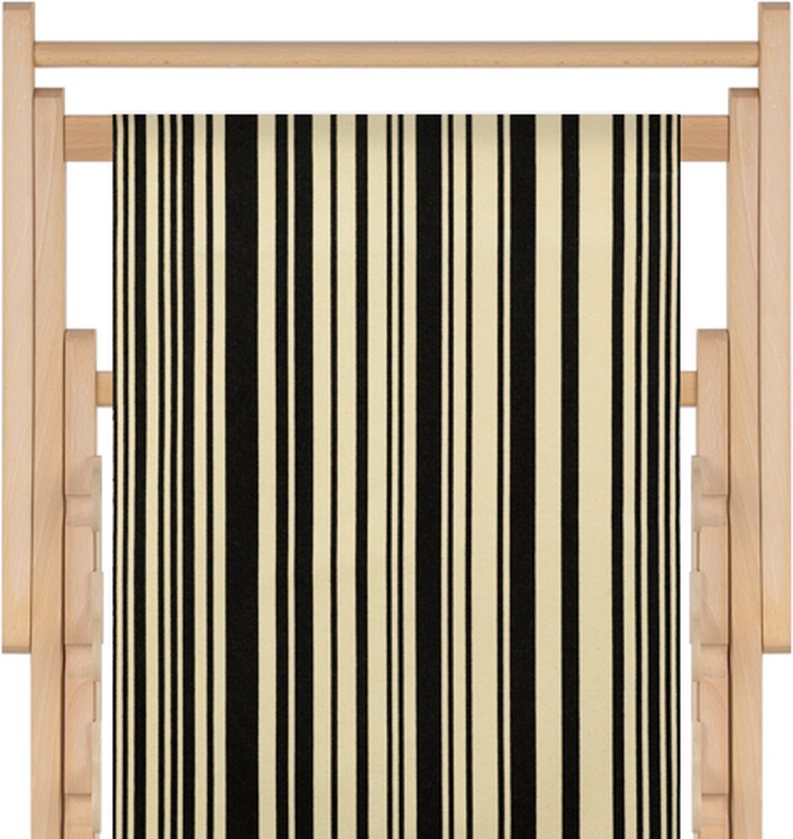 Houten strandstoel met hoogwaardige stof in katoen - massief beukehout - dubbelgeweven katoen Tom zwart - opvouwbaar - verstelbaar in 3 standen - zonder armleuning - afneembare hoes