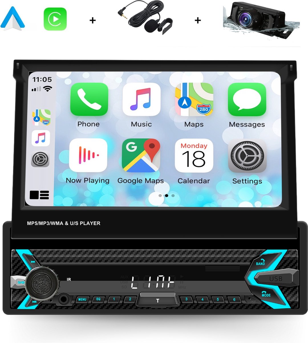 Boscer® 1Din Autoradio - Apple Carplay & Android Auto (Draadloos) - 7 HD  Handmatig