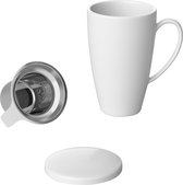 Intirilife Koffiekopje Theekop theemok met deksel en thee-ei in Wit met een inhoud van 350 ml - Porseleinen Voor heerlijk koffie- en theeplezier wanneer u maar wilt