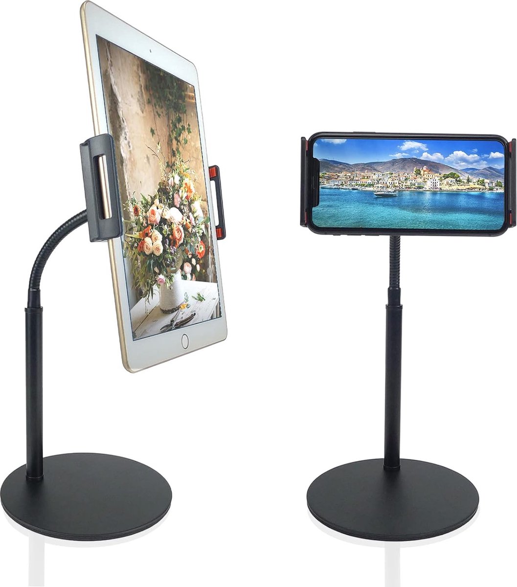 Tabletstandaard, 360° verstelbare telefoonhouder, hoogte & hoek verstelbaar, verbeteren slechte houding, iPad houder compatibel met 4,7-11 inch telefoons & tablets, zwart