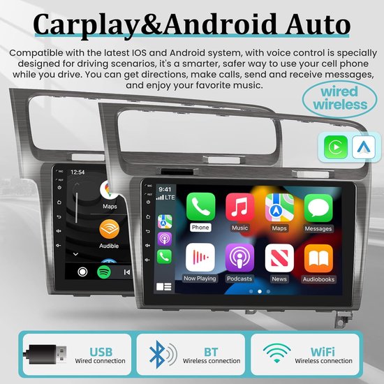 NHOPEEW 2 Din Car Stereo met draadloze Carplay & Android Auto - 7 inch Radio Ondersteuning Mirror Link FM Stuurwielbediening - TF/USB/AUX Input Auto Multimediaspeler Achteruitrijcamera