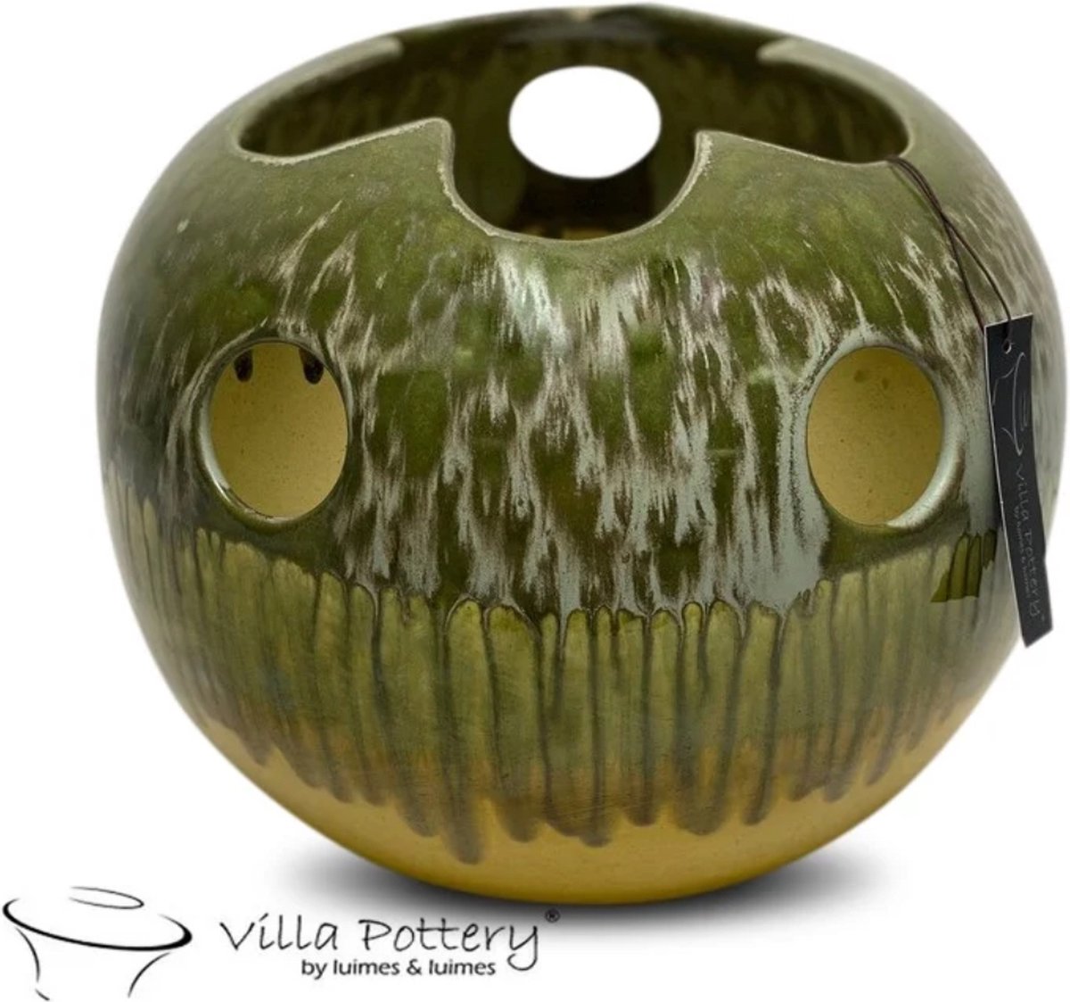 Vaas - Decoratie - Villa Pottery - Modern - Keramiek - Woondecoratie - Topflower 1_1 Dark Green Reactive yellow