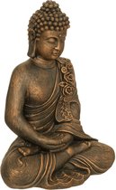 Atmosphera Boeddha beeld Chill - binnen/buiten - kunststeen - antiek brons - 39 x 25 x 55 cm - home deco en tuin beelden