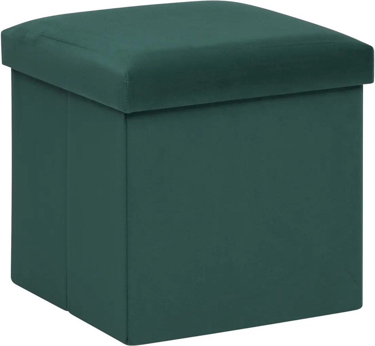 Atmosphera Poef/krukje/hocker Amber - Opvouwbare zit opslag box - fluweel smaragd groen - D38 x H38 cm - MDF/polyester Emerald groen