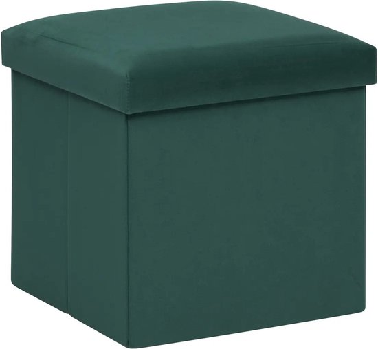 Atmosphera Poef/krukje/hocker Amber - Opvouwbare zit opslag box - fluweel smaragd groen - D38 x H38 cm - MDF/polyester