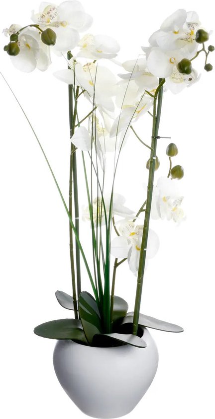Atmosphera Plante artificielle fleur d'orchidée en pot de fleur blanc - fleurs blanches - H53 cm