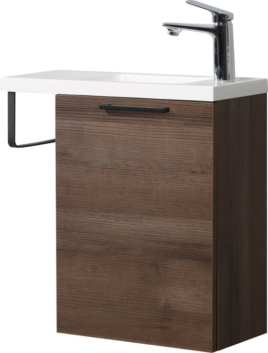 Badplaats Toiletmeubel Neves 55 x 22 cm - Bruin Eiken - Fonteinmeubel met Wastafel | bol