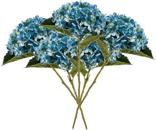 Emerald Kunstbloem hortensia tak - 5x - Annabelle - 52 cm - blauw - Kunst zijdebloem - Hydrangea