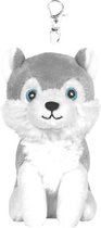 Knuffeldier Husky hond Billy - sleutelhangers/clip hanger - dieren knuffels - grijs/wit - 11 cm