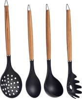 Kook/keuken gerei - set van 4x stuks - zwart/bruin - kunststof/hout - keuken/kook accessoires