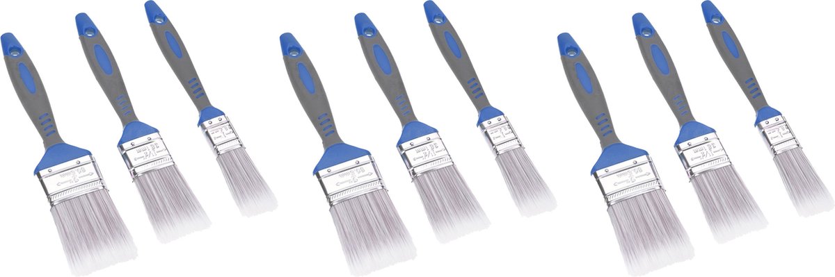 FX Tools Verfkwasten - set 9x stuks - plat - kunststof handvat - 25/38/50 mm breed - schilderen