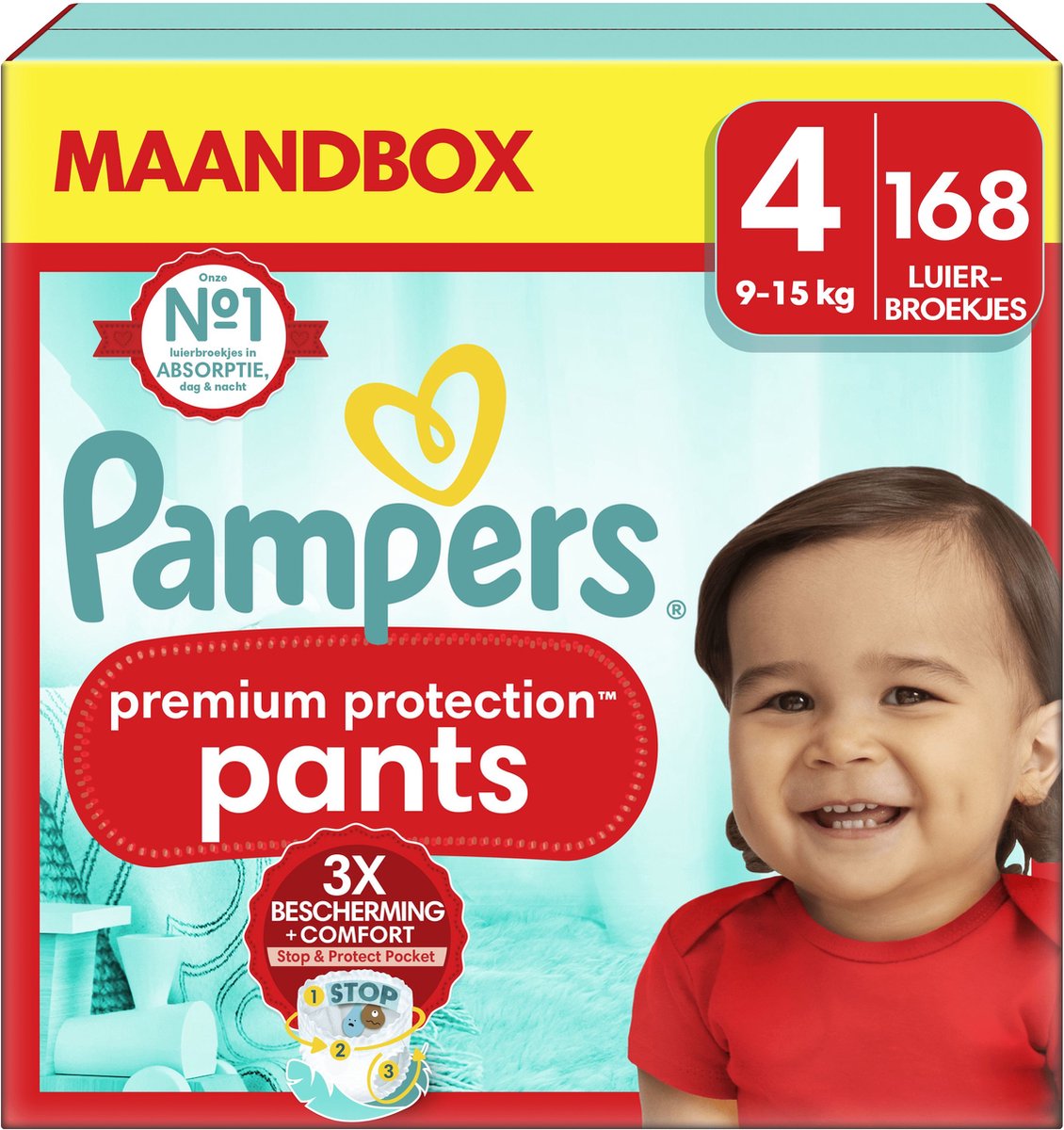 Pampers Premium Protection Pants - Maat 4 (9kg-15kg) - 168 Luierbroekjes - Maandbox - Pampers