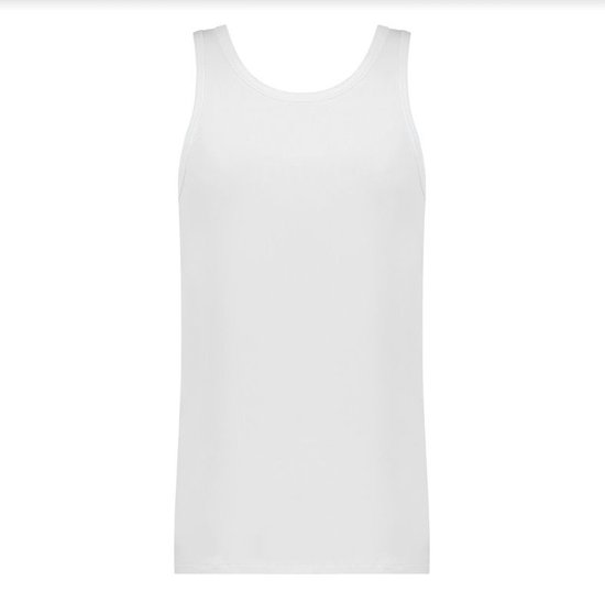 Een witte singlet met ronde hals.
