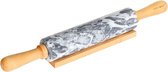 18 inch marmeren deegroller met houten handvatten en houder, antiaanbaklaag FDA-goedgekeurd (grijs en wit)