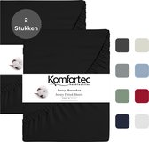 Komfortec Jersey Stretch 2x Hoeslaken 90x200 cm - Dubbelpak- 30cm Matrasdikte- Rondom Elastiek - 100% Katoen - Zwart