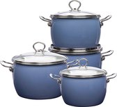 Altom Design Balbina 8 pièces Émail Pan Set bleu - Ensemble de cuisine émaillé fait à la main - Ensemble de casseroles Vintage bleu