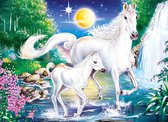 5D Diamond Painting Volwassenen - Witte paarden - Fotoformaat 50x70cm - Volledige Set – Inclusief Pen Schudbakje Wax Opbergzakjes en Wit Stickers - Ronde steentjes