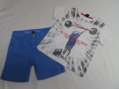 Ensemble - Jongens - Witte tshirt met gewichtsheffer + bermuda in blauw - 12 maand 80