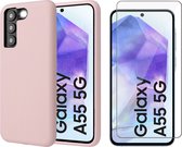 Hoesje geschikt voor Samsung Galaxy A55 - Screenprotector Glas - Mat Back Case Roze