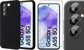 Hoesje geschikt voor Samsung Galaxy A55 - Screenprotector Glas & Camera - Mat Back Case Zwart