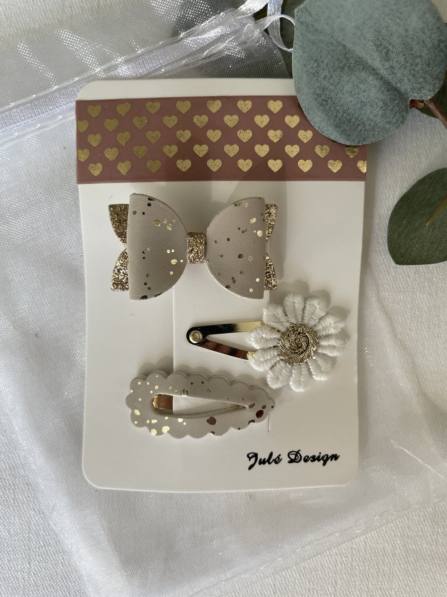 Julé Design haarspeldjes beige / wit