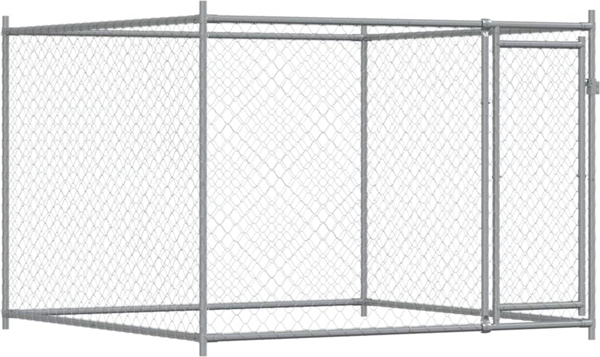 Bol.com vidaXL - Hondenhok - met - deur - 2x2x1,5 - m - gegalvaniseerd - staal - grijs aanbieding
