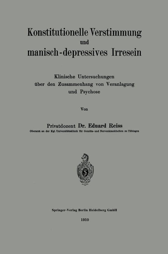 Konstitutionelle Verstimmung Und Manisch-depressives Irresei ... - cover