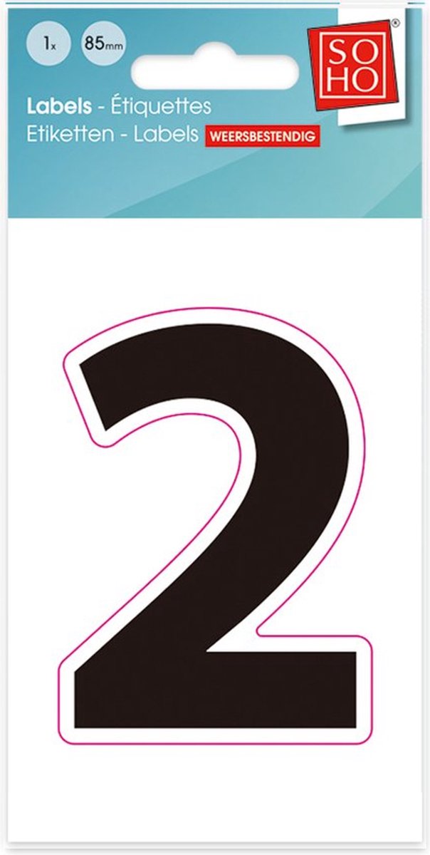 Plakcijfer - Nummer Sticker - 2 - Weerbestendig Ca. 85mm Hoog - Zwart