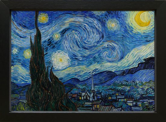 Van Gogh Starry Night Starry Night - reproduction dans un cadre en bois noir 15x20cm