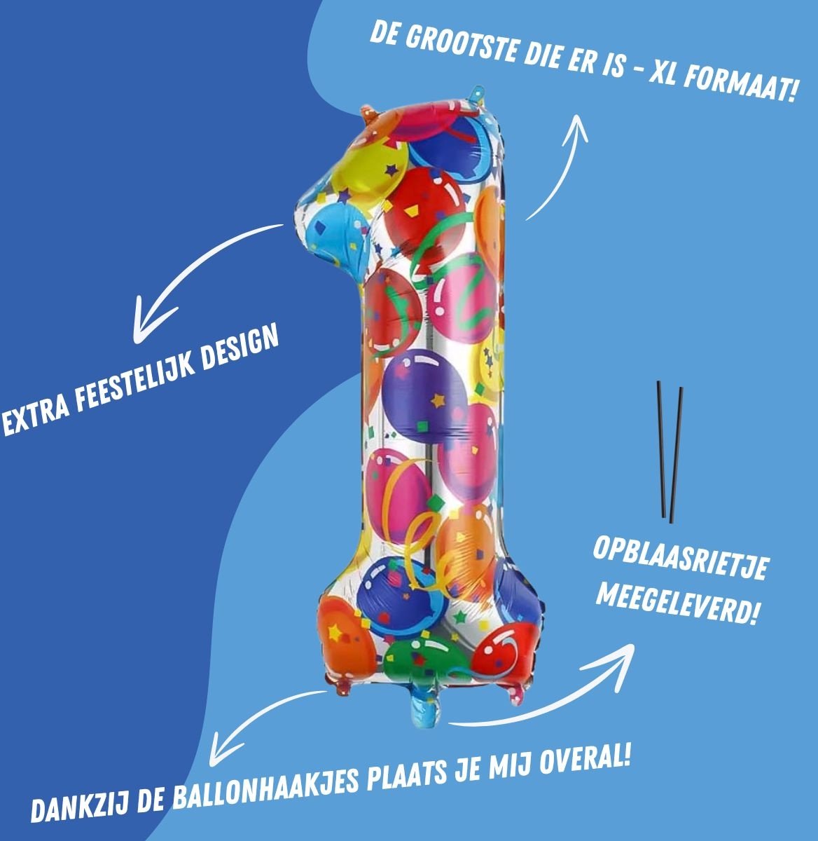 Folieballon Cijfer 1 Jaar Verjaardag Versiering Cijferballon Feest Decoratie Helium Ballonnen Folie Gekleurd - Xl — afbeelding 2