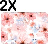 BWK Luxe Placemat - Roze Bloemen in Bloei - Getekend - Set van 2 Placemats - 45x30 cm - 2 mm dik Vinyl - Anti Slip - Afneembaar