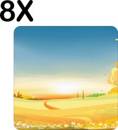 BWK Luxe Placemat - Getekend - Rustgevend Herfst Landschap - Set van 8 Placemats - 40x40 cm - 2 mm dik Vinyl - Anti Slip - Afneembaar