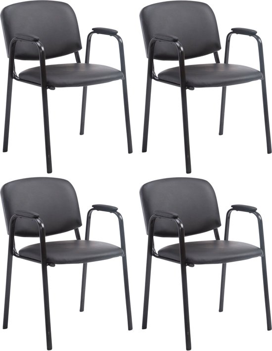 CLP Ken Pro Set de 4 chaises visiteur - Similicuir noir