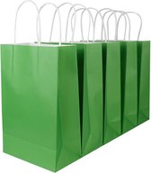 Papieren draagtassen met gevlochten oren - 18x8x22cm - groen - 25 stuks / papieren tassen Kraft Papieren Tasjes Met Handvat/ Cadeautasjes met gedraaid handgrepen / Zakjes/kleine geschenkzakjes ideaal voor verjaardag, bruiloft, babyshower, winkelen