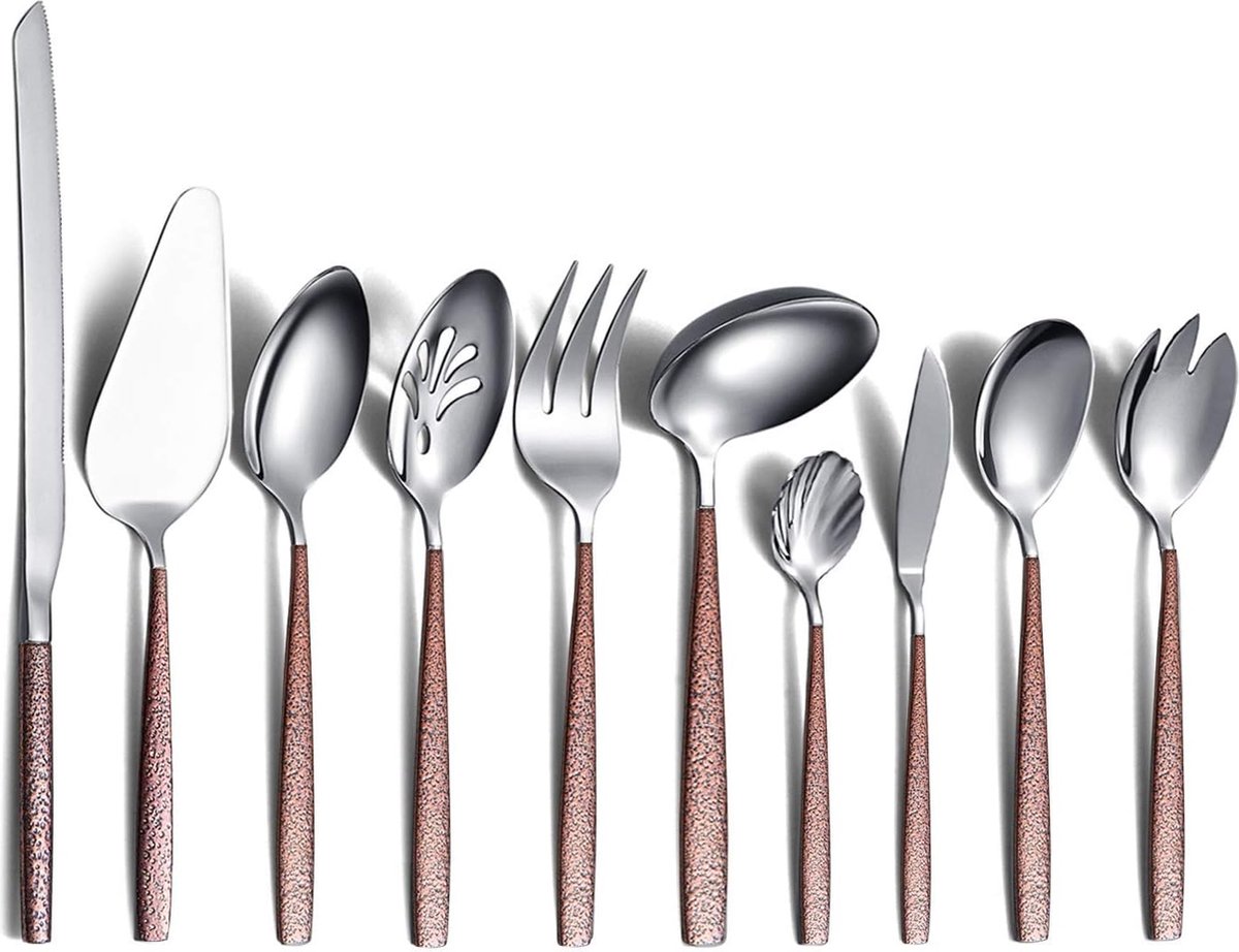 Bestek serveerset 10 stuks met maanoppervlak handvat en glanzende mond titanium coating roestvrij staal modern bestek serveerset serveerlepel serveergerei