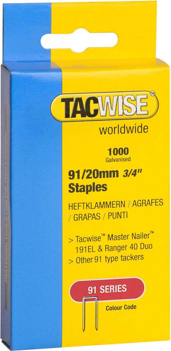 TACWISE nieten voor tacker Type 91 20 mm Gegalvaniseerd 1000 stuks