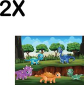 BWK Textiele Placemat - Vrolijke Cartoon Dino's - Set van 2 Placemats - 35x25 cm - Polyester Stof - Afneembaar