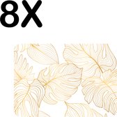 BWK Stevige Placemat - Wit met Gouden Palm Bladeren - Set van 8 Placemats - 40x30 cm - 1 mm dik Polystyreen - Afneembaar