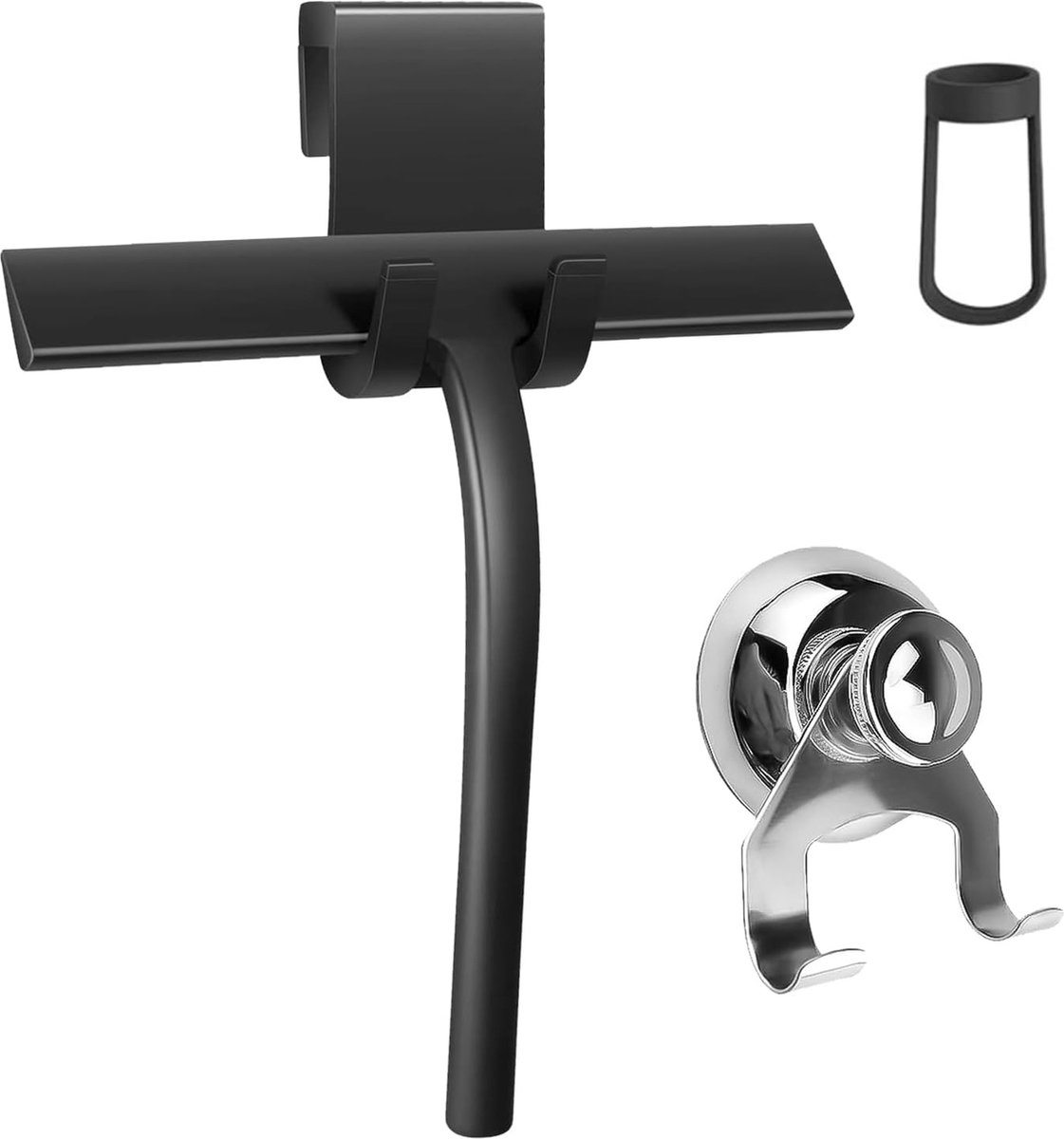 Goedkoopste Douchewisser siliconen, trekker, douche met sterke zuignap, haak, raamtrekker, zonder boren, douche-accessoires voor douches, ramen, glas, spiegel, autoruiten (zwart